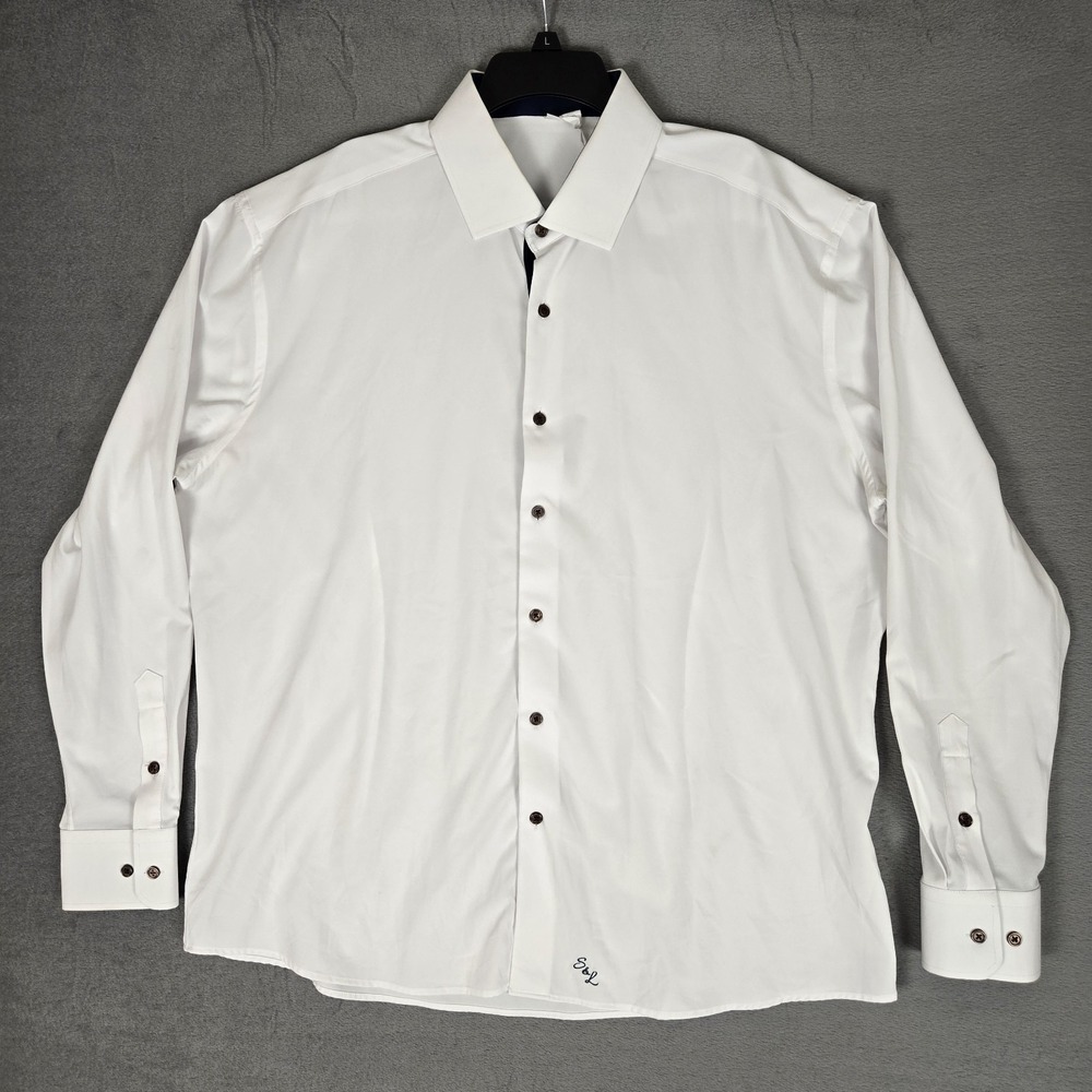 State & Liberty Shirt Mens 48 Performance Stretch L/S Button White Athletic Fit
